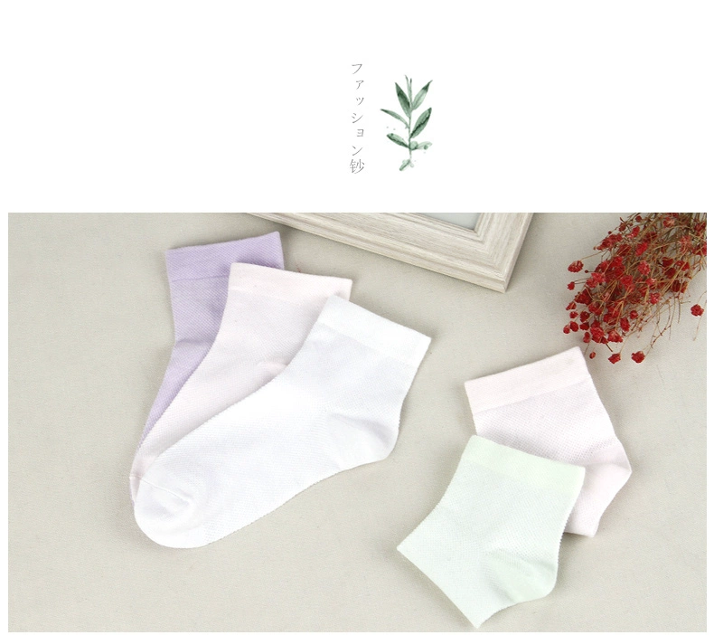 Langsha vớ trắng tất nữ mùa xuân và mùa hè mỏng phần ống cotton lưới thoáng khí học sinh dễ thương vớ cotton thể thao - Vớ bông