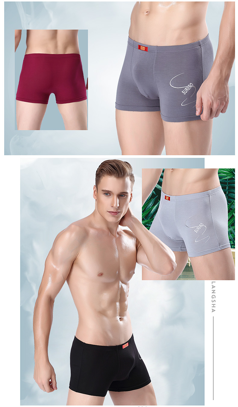 Langsha nam đồ lót nam boxers băng lụa thoáng khí thanh niên triều cá tính của nam giới bốn góc quần short head trai quần