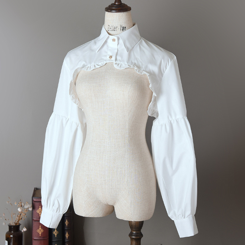 Ultra-Short Polo Collar Cotton White Shirt for Women, Long-Sleeve Hollow-Out Shawl with a Unique Design, Versatile Overlay Top Ultra-Short Polo Collar Cotton White Shirt for Women, Long-Sleeve Hollow-Out Shawl with a Unique Design, Versatile Overlay Top