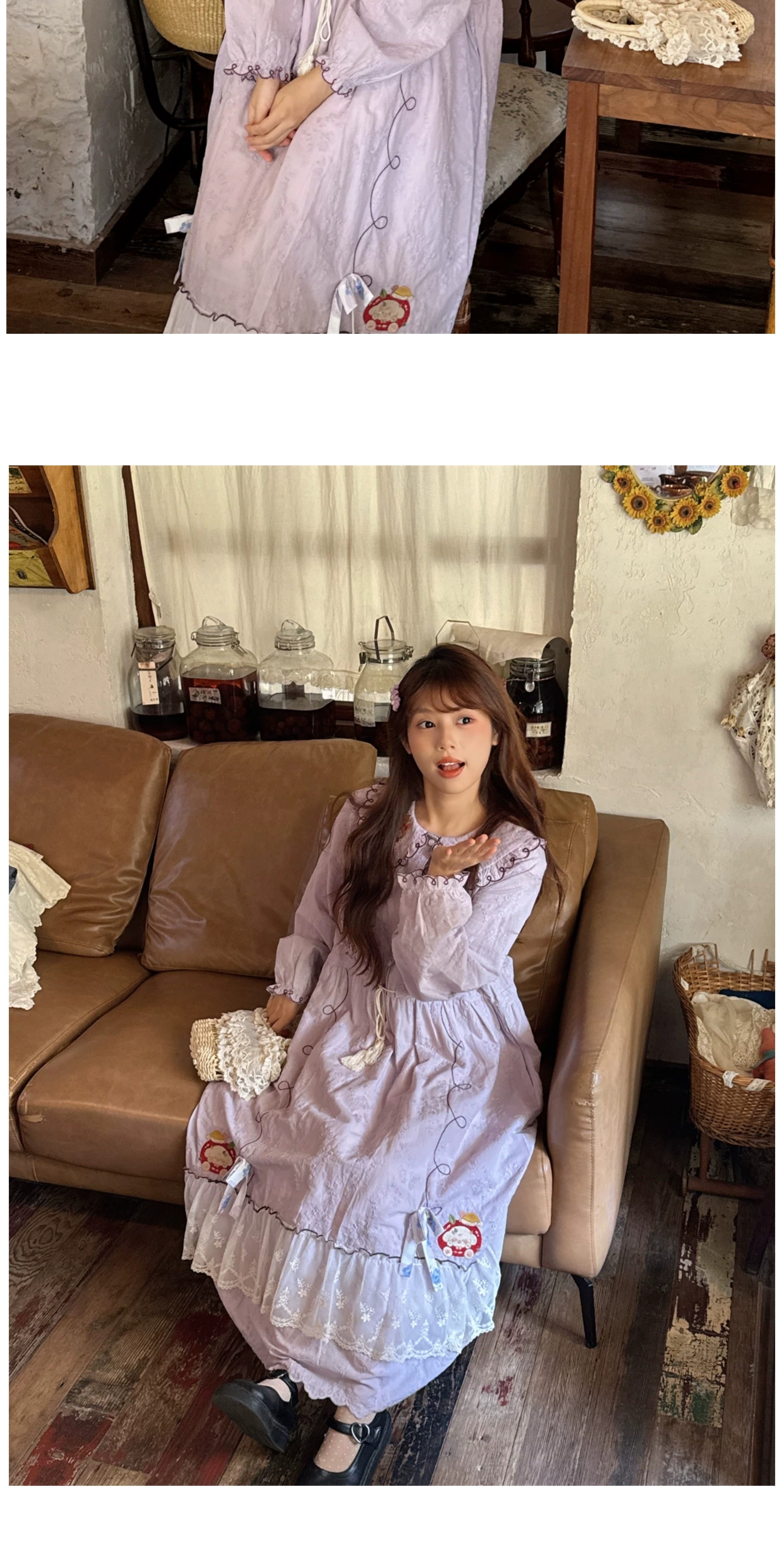 보헤미안 복고풍 모리걸 순면 원피스 (라일락) 빅사이즈 원피스 임부목 집시 히피룩