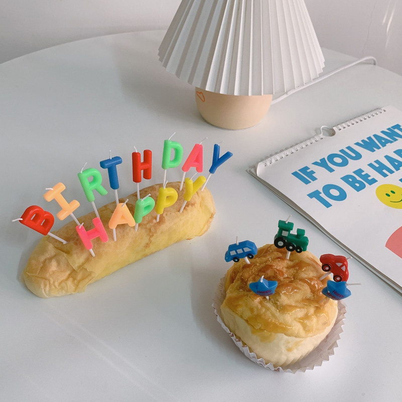 ins color birthday letter candle cake inserts decorate cartoon little car children little hats a year old flag-Taobao