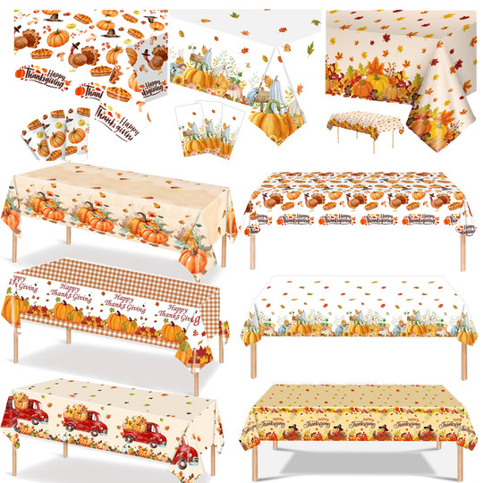 Thanksgiving maple leaf turkey pumpkin disposable tablecloth