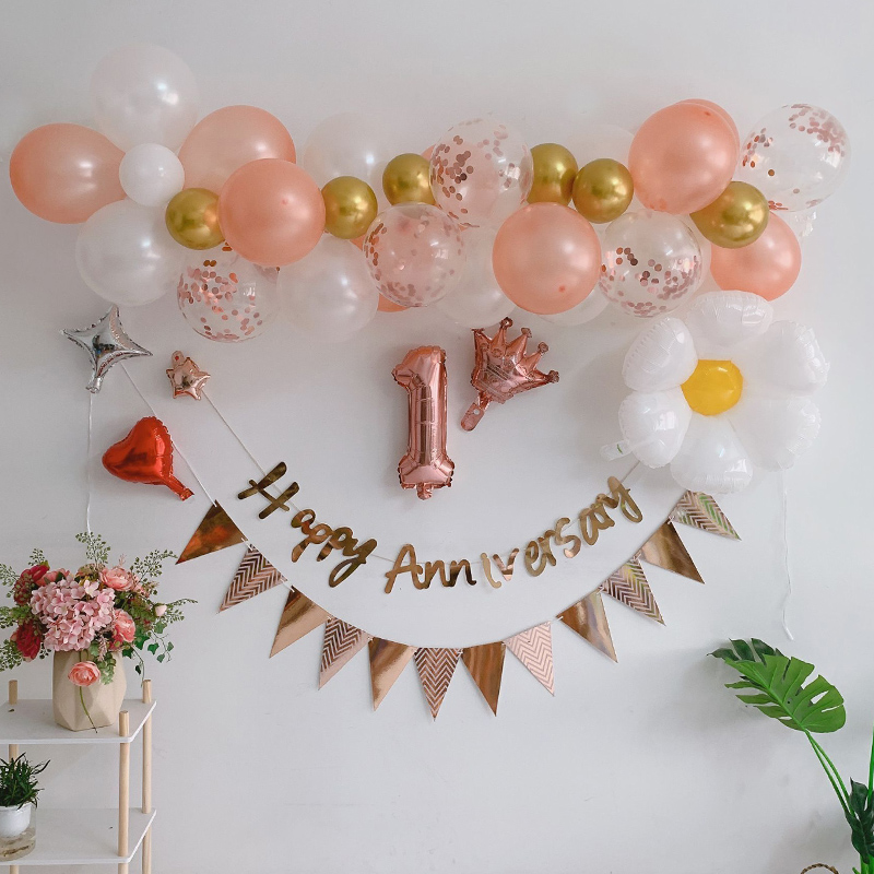 Week of the week Arranged Bedroom Romantic Report White Balloon Lablossom Happy Anniversary Decoration-Taobao