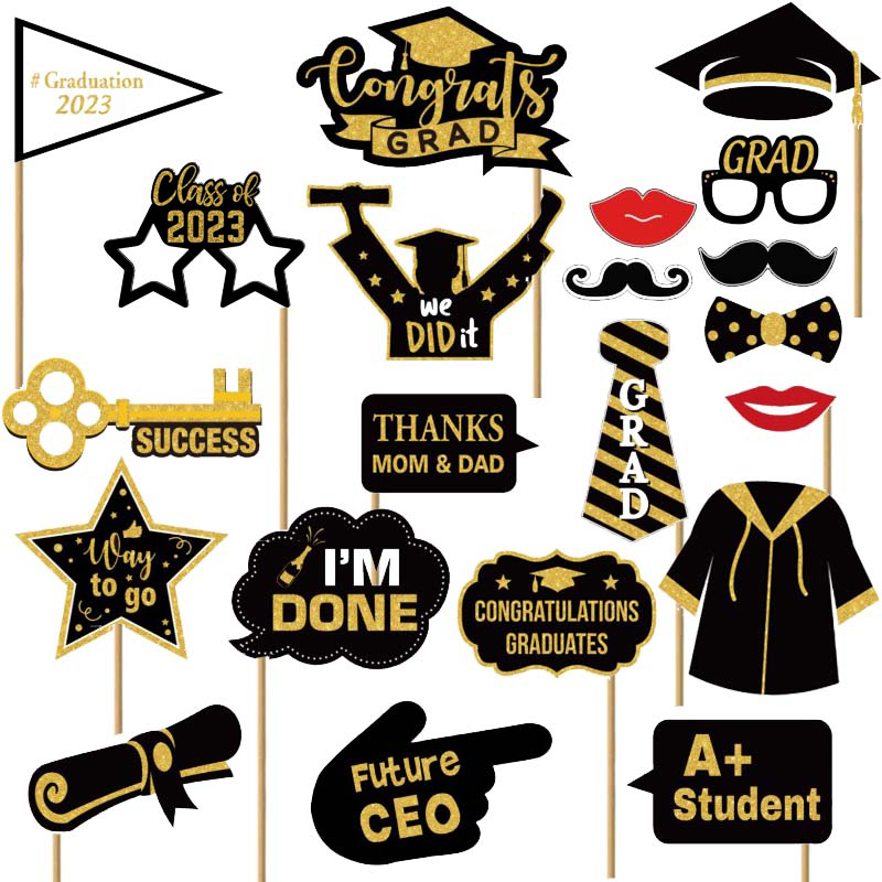 class of 2023 graduation decorated handheld glasses beard high school graduation stage photo frame