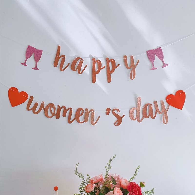 happy women day 38 women's festival decorated letters to pull the flag goddess party window color flag