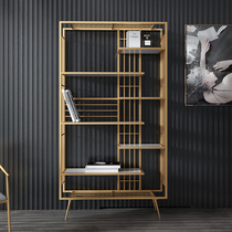 Italian light luxury metal floor-to-ceiling bookshelf living room storage rack Office wrought iron shelf against the wall display shelf