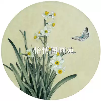 Meticulous painting white drawing drawing bottom draft round Narcissus White drawing landscape characters flowers and birds line drawing copy physical drawing 312