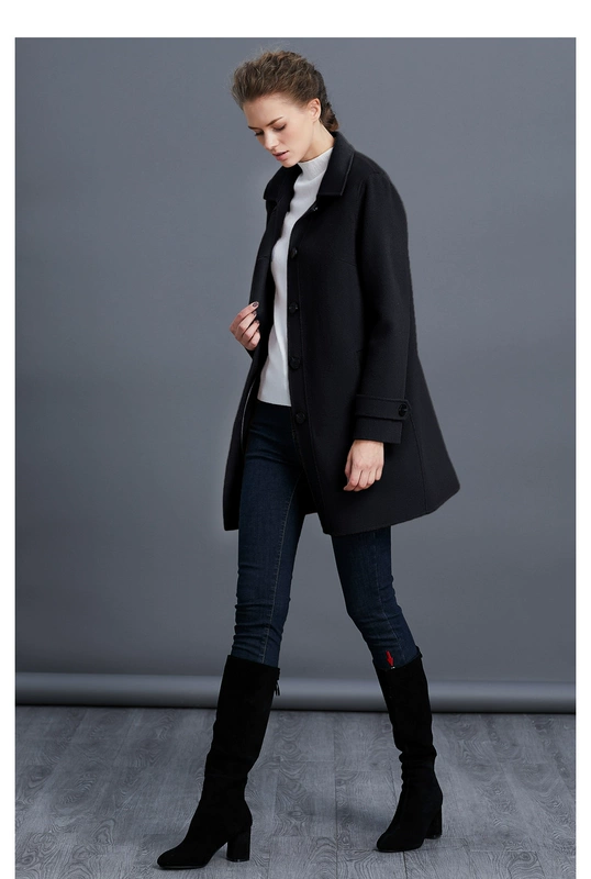 Yan domain Women 2019 mùa đông mới áo khoác len đơn ngực áo hai dây áo len hai mặt trong phần dài - Áo len lót đôi