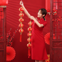 Flocking small lantern string hanging decoration series of red lanterns Spring Festival New Years Day New Year decorations Wedding celebration scene decoration