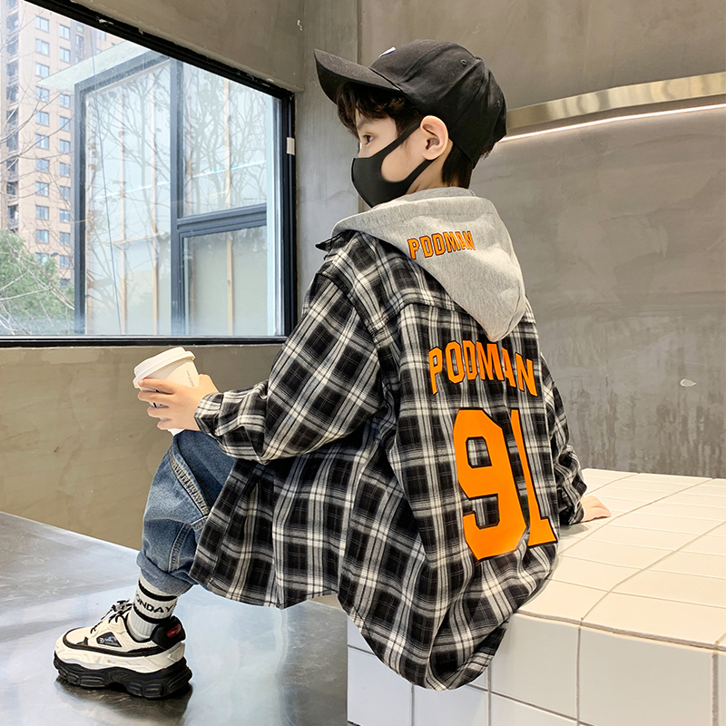 Boy Plaid Shirt Spring 2023 New Tide Children Spring Dress Loose Long Sleeve Shirt CUHK Boy Spring Autumn Jacket 
