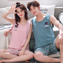 Summer vest couple pajamas women sleeveless shorts Korean cute home wear summer Men cartoon plus size set