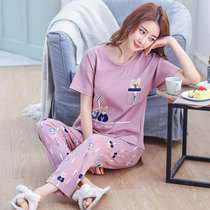 Sleepwear Lady Summer Pure Cotton Slim short sleeves Long pants Korean version Spring and autumn money Home Clothing Students Summer Loose Increase Code