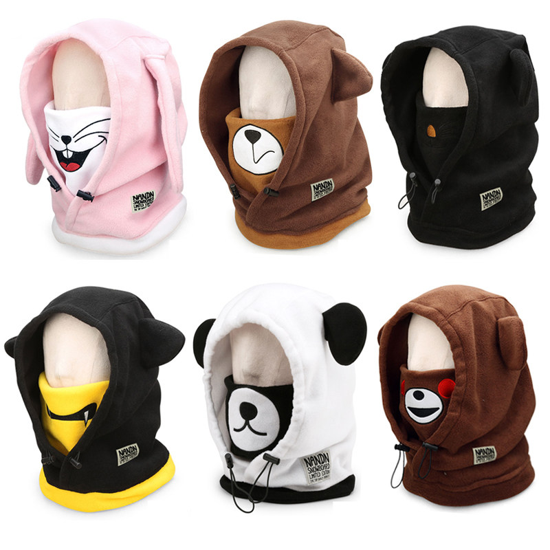 Ski headgear adult children's fleece face protection head cap hard hat cover hooded mask winter outdoor windproof and warm