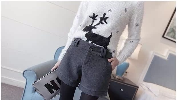 Quần short len ​​cạp cao nữ mùa thu đông mới size lớn là quần lửng ống rộng ống rộng mùa đông mặc quần đế dày đế bệt shop quần áo nữ