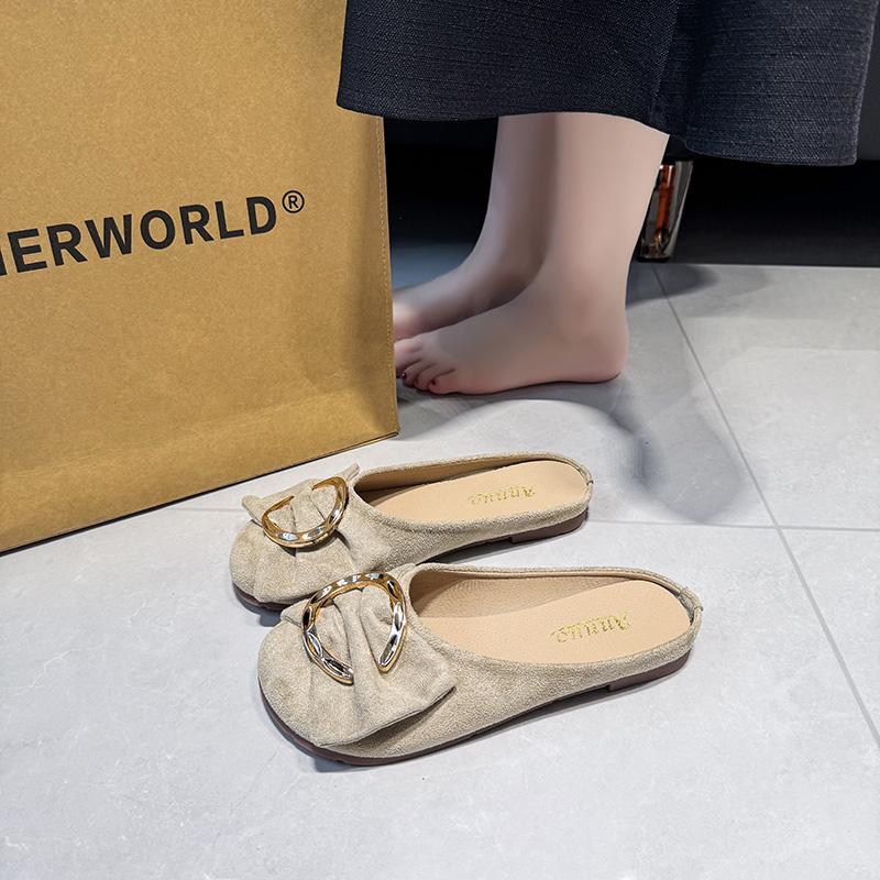 Women's Half-Slippers with Closed Toe, Large Sizes 41-43, Wide Fit for Wide Feet, Soft Sole, Trendy Lazy Half-Slipper, Retro French Style Single Shoes for Women
