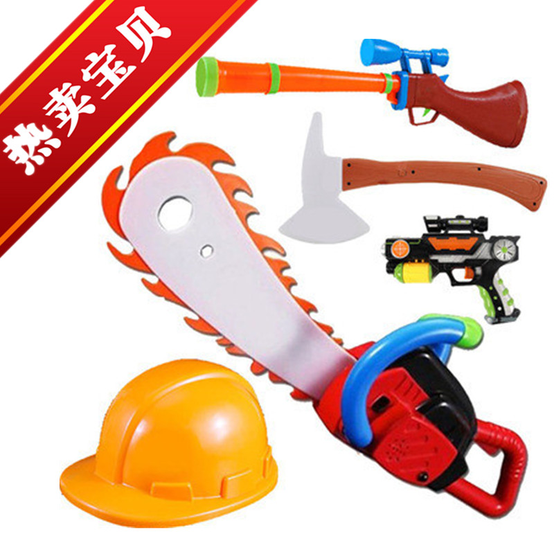 Children's chainsaw toy tree cutting tool Saw logging equipment Electric projection gun set 3-year-old toy boy gun