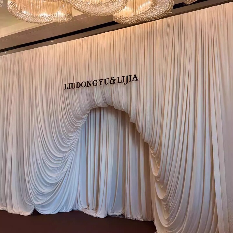 Wedding Drapery Champagne Color Stage Cream Color Encrypted Three-Dimensional Background Cloth Elastic Cloth Wedding Curtain Decorative Drapery