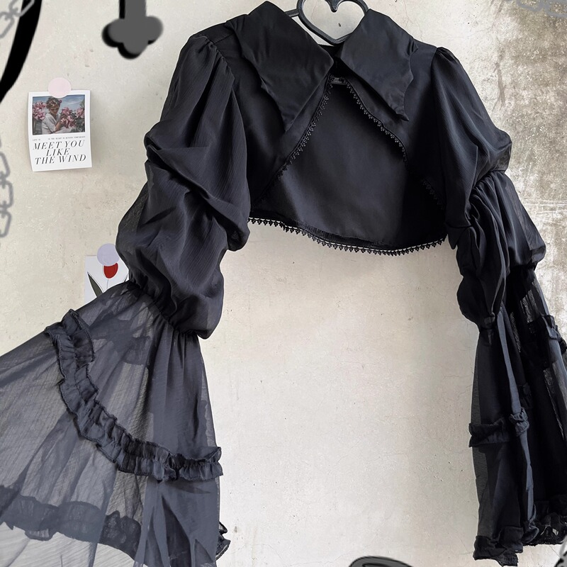 Mianmoe【Blue Butterfly】Dark Gothic Vest with Bat Collar and Flared Sleeves Half Shirt Lolita
