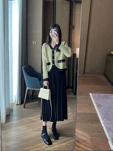 Осенний кардиган, свитер, платье, комплект, в стиле Шанель, изысканный стиль