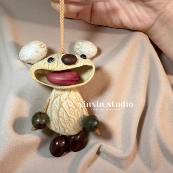 Cute and Quirky Indonesian Fruit Shell Wind Chime Pendant, Natural Healing Keychain, Handmade Seed Backpack Decoration