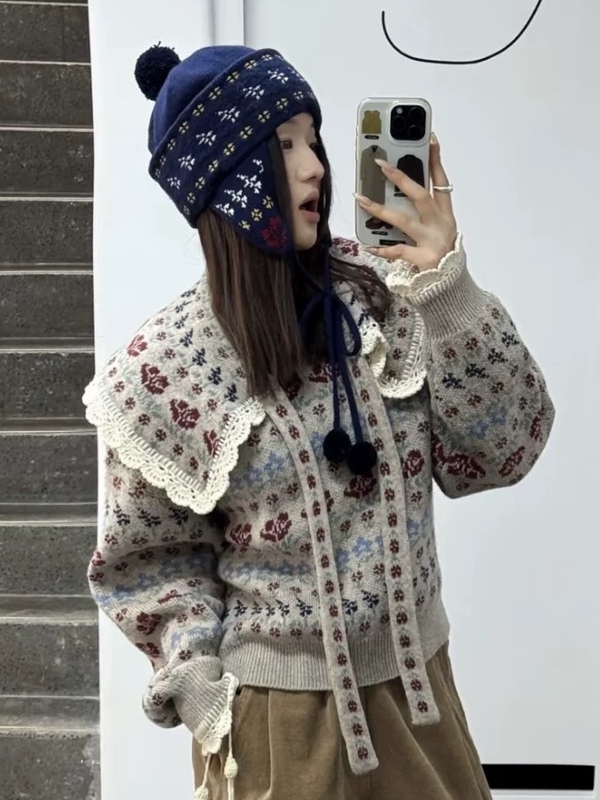 Sea Ny 26 Early Autumn New French Retro Niche Embroidered Plant Floral Versatile Long-Sleeved Knit Sweater