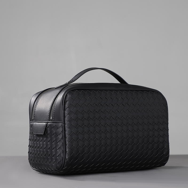 X&Bv Portable Toiletry Bag for Men, Genuine Leather Woven New Model, Large Capacity, Business Trip Portable, Double Zipper Men's Clutch Bag, Trendy X&Bv Portable Toiletry Bag for Men, Genuine Leather Woven New Model, Large Capacity, Business Trip Portable, Double Zipper Men's Clutch Bag, Trendy