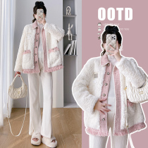 Pregnant woman winter coat 2023 new autumn and winter suit fashionable fashionable small fragrance lamb wool thickened top