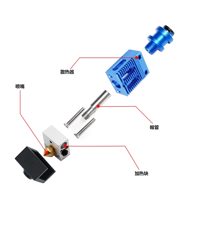 phụ kiện máy in lụa Đầu đùn CR10 ender3 màu xanh lam Phụ kiện in 3D sáng tạo chịu được nhiệt độ cao Bộ đầu phun đầu nóng trống gạt máy in