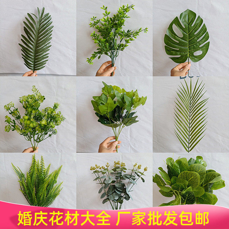 Green plant single branch small to make flower material wedding ceremony window swing piece simulation flower apple leaf turtleback leaves banyan tree leaves Persian leaf