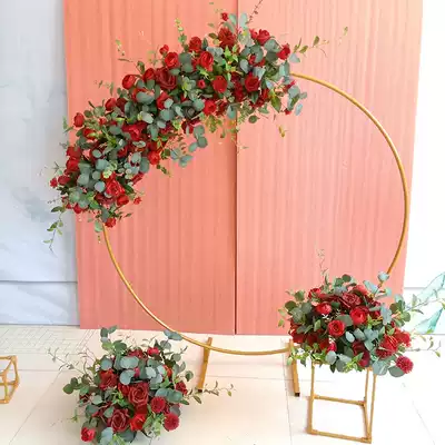 Wedding welcome area wedding arch outdoor simulation flower layout decoration wedding venue background wall road flower shelf