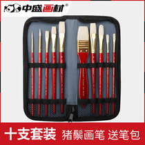 Middle Sheng Drawing Material Watercolor Oil Painting Brush water Powder Propylene Paintbrush Suit ten only Paint Pen Pig Mane Painting