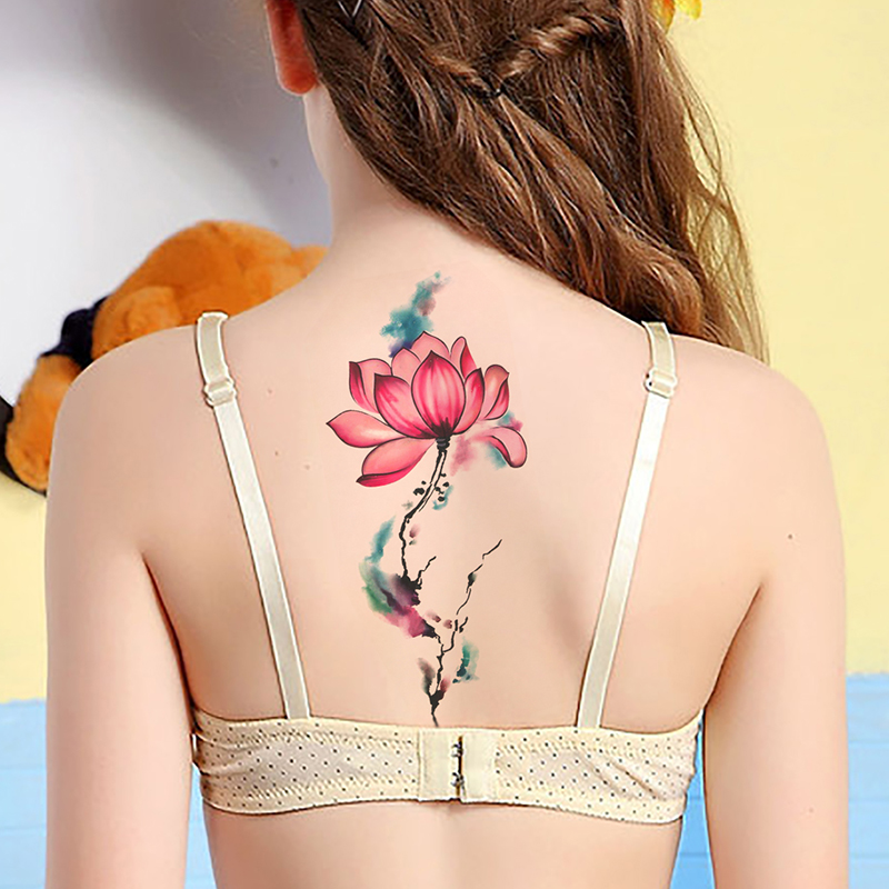 Large Tuho Flower Tattoo Sticker Waterproof female persistent sensation Scar Sticker on the other side of the flower Spurs green post Photo Decoration Sticker