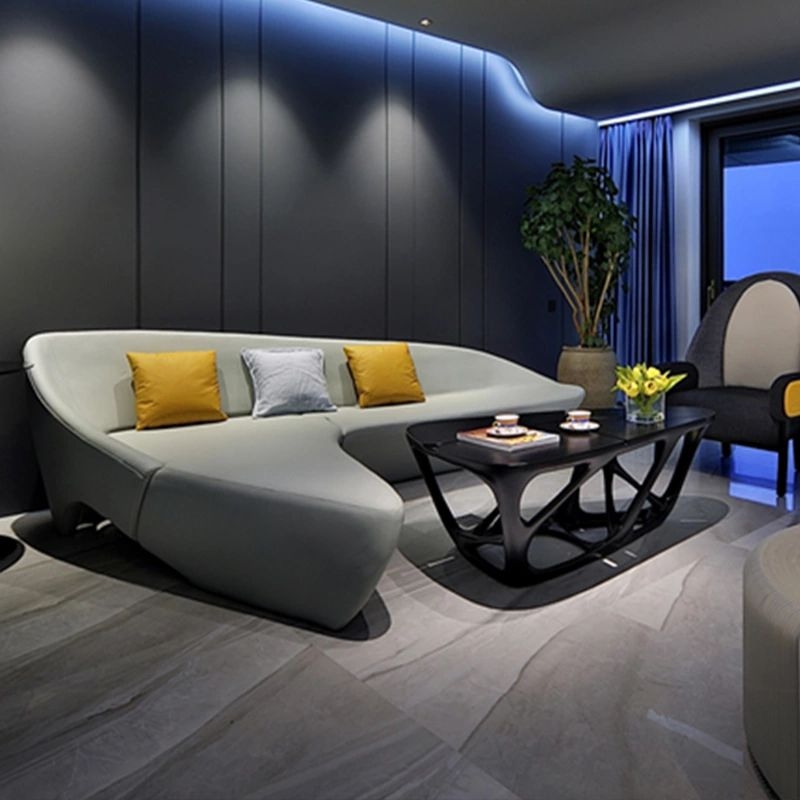 New Hotel Office Furniture Soft Bag Casual Chair High-end Custom Corner Fiberglass Leather Art Moon Sofa Stool