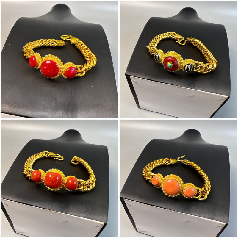 Tibetan Ethnic Style Riding Whip Pure Handmade Brass Gilt Bracelet for Men and Women, Versatile and Non-Fading