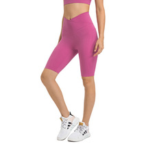 Five-point pants new style sports high waist line side European and American non-embarrassing crossover hip-lifting waist pocket yoga pants