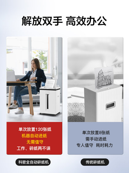 科密自动碎纸机Z-600白色商用大功率国家二级保密文件粉碎机家用办公电动碎纸机120张连续碎碎纸机办公室专用