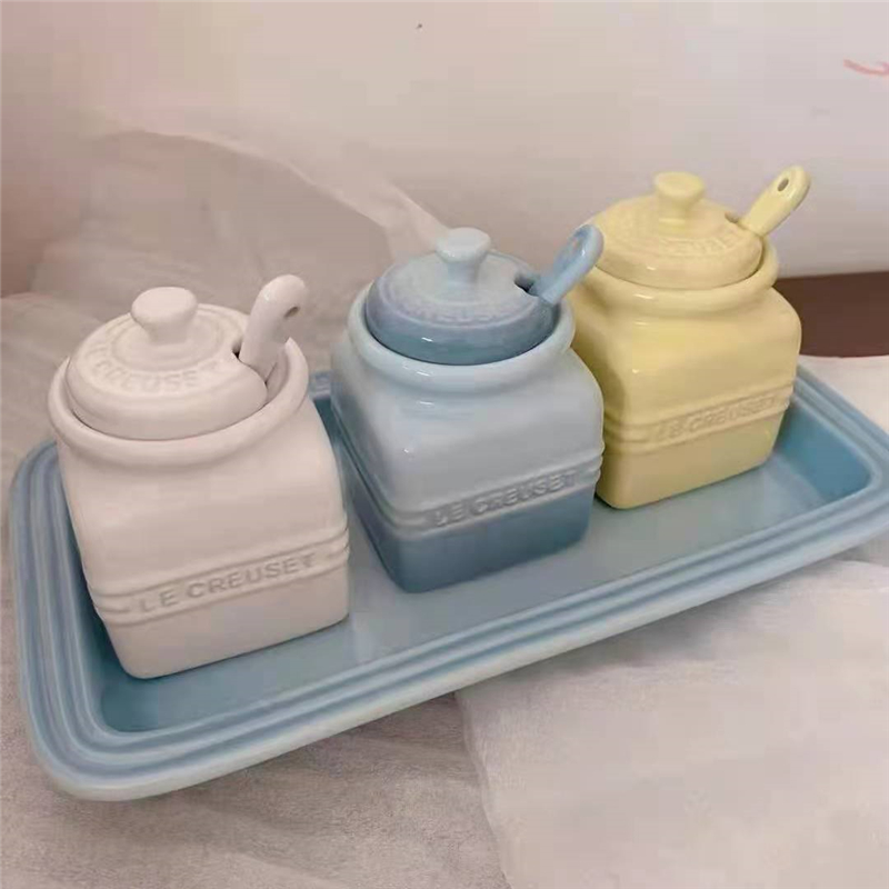 Custom Gift Asymptotic Tone Taste Bottle Three Sets Salt Jar Jar Sub ceramic Seasoning Jar Home Macaron with nursery tray