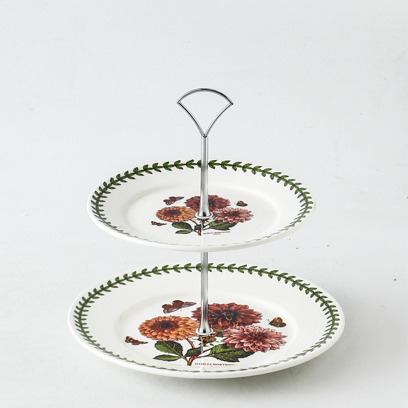 Ceramic Double-Layer Fruit Plate, Porter Merrill Living Room Light Luxury Serving Plate, Botanical Garden Snack Plate, Flower Garden Dessert Plate, Multi-Layer Plate