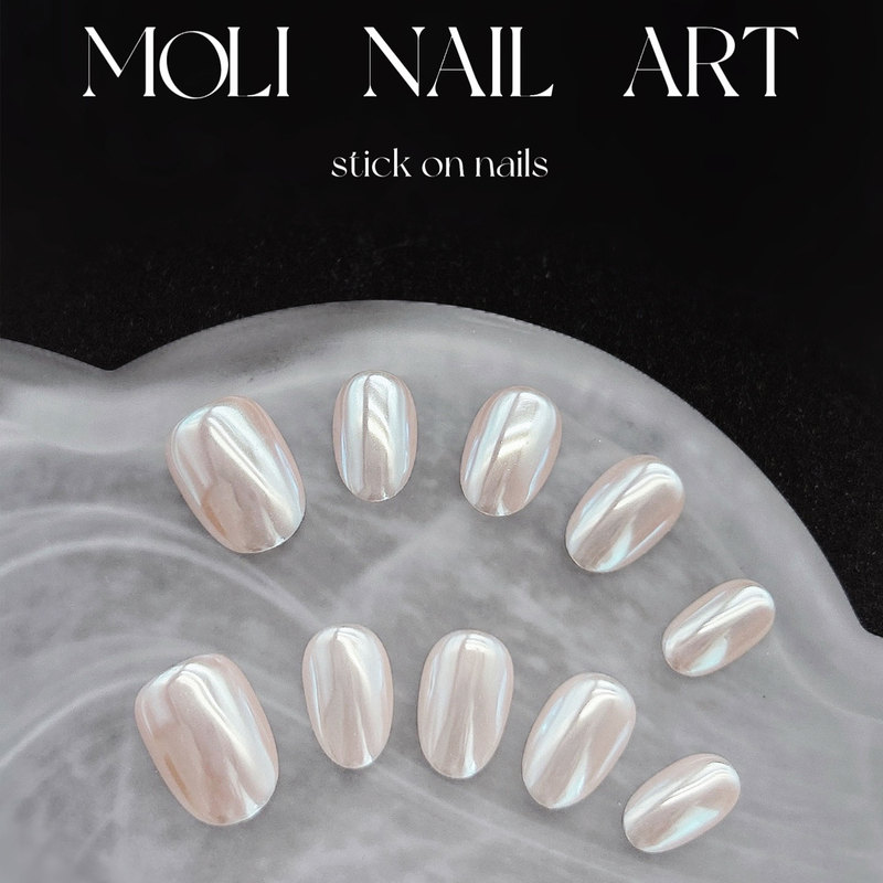 Molinail White Pearl Aurora Wearable Nails Minimalist Short Style Spring/Summer Manicure Light Luxury Whitening Niche Manicure