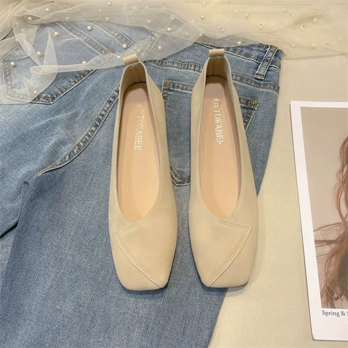 Толстая туфли бобов для женщин 2025 Весна в новом стиле квадратный ток в квадратном ношке французские одиночные туфли для женщин для женщин нежные туфли с бабушкой на низких каблуках