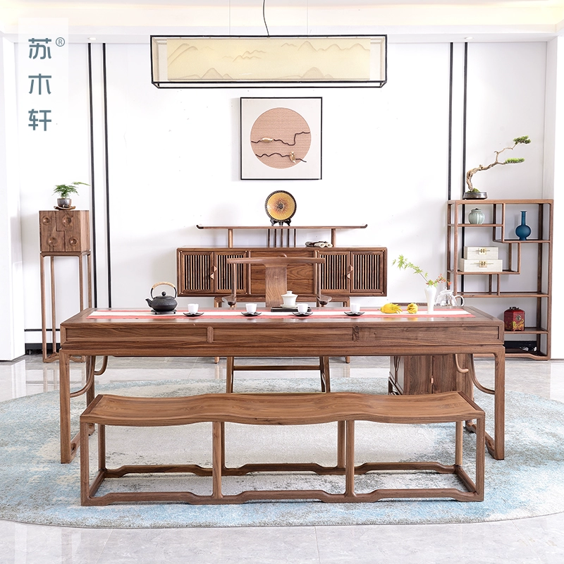 Su Muxuan mới bàn ghế trà Trung Quốc kết hợp bàn trà gỗ rắn màu đen gỗ óc chó zen bàn trà phòng trà nội thất YZ24 - Bàn trà