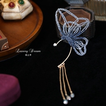Blue Butterfly ear hangs high-sensation headhole super fairy genie ear decorations in niche design long stream earrings