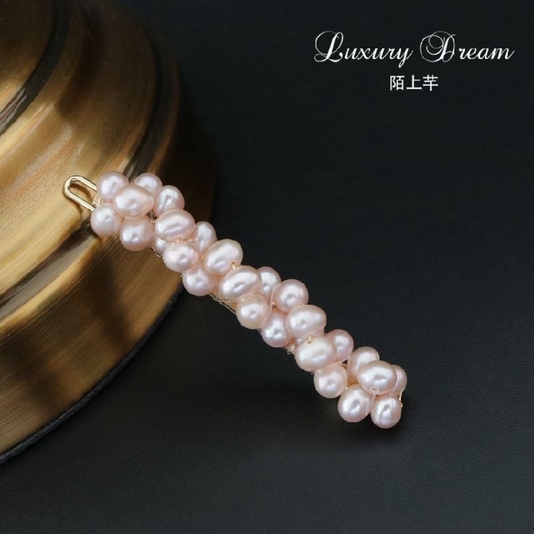 One-word clip headgear Korea Simple natural freshwater pearl half-tie hairpin bangs clip headgear