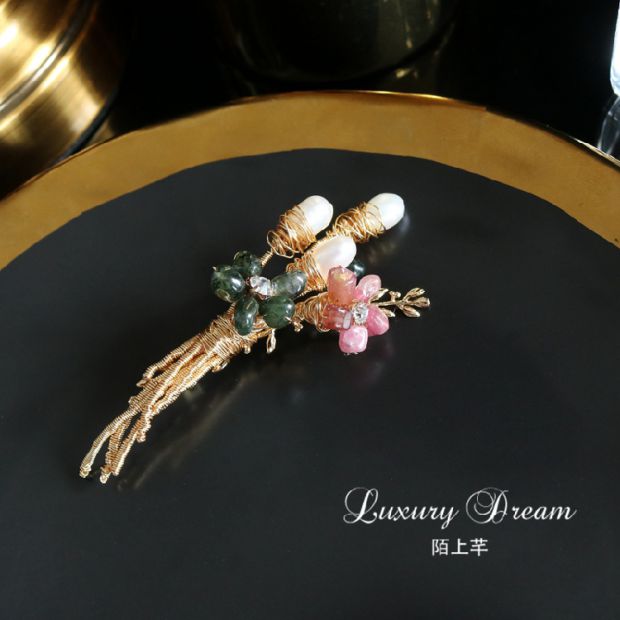 Trâm trâm trâm Hàn Quốc sang trọng khí quyển nước ngọt ngọc trai tourmaline pin cao cấp trang phục phụ kiện trang trí cài áo