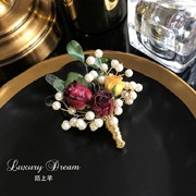 Boutonniere, đám cưới, cô dâu chú rể cao cấp, hoa vĩnh cửu châu Âu xinh đẹp, ngọc trai, bạn gái, phù dâu, pin trâm - Trâm cài