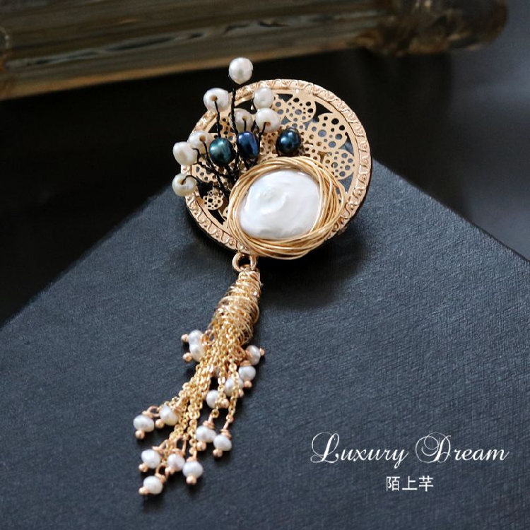 Trâm cài phụ nữ áo len pin phụ kiện baroque ngọc trai trâm cài cao cấp trang trí pin cài áo