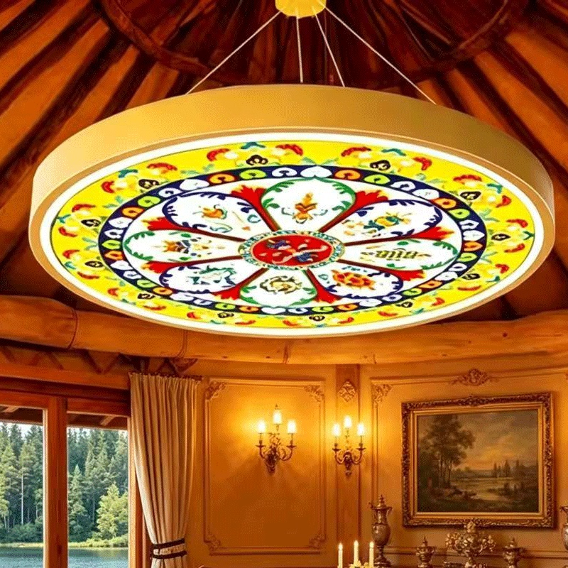 Mongolian Yurt Special Chandelier with Eight Treasures Pattern, Tibetan-Style Decoration, Tibetan Buddhism Ceiling Lamp, Eight Treasures Pattern Auspicious Lotus Prayer Ceiling Lamp Mongolian Yurt Special Chandelier with Eight Treasures Pattern, Tibetan-Style Decoration, Tibetan Buddhism Ceiling Lamp, Eight Treasures Pattern Auspicious Lotus Prayer Ceiling Lamp