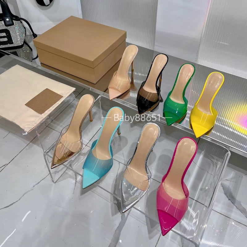Foreign Trade Pointed-Toe High-Heeled Sandals for Women, High-End Transparent Pvc Film Fish-Mouth Slip-On Summer High-Heeled Shoes