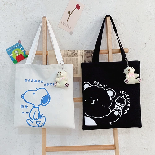 Шоппер, вместительная и большая мультяшная сумка на одно плечо на одно плечо, в корейском стиле