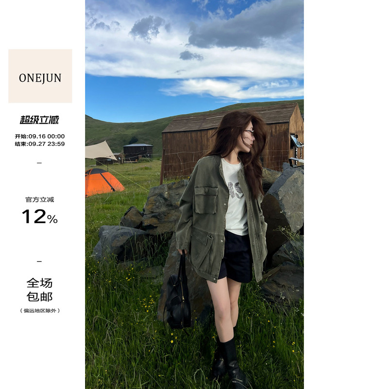 【Dingdang Onejun】Vintage Washed Distressed Denim Jacket for Women, Autumn Wasteland Style Workwear Jacket Top 【Dingdang Onejun】Vintage Washed Distressed Denim Jacket for Women, Autumn Wasteland Style Workwear Jacket Top